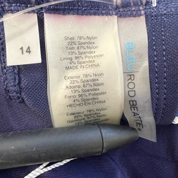 Bleu Rod Beattie Sarong Swim Bottoms Hipster Fold Over Navy Blue White Size 14 - Picture 4 of 6